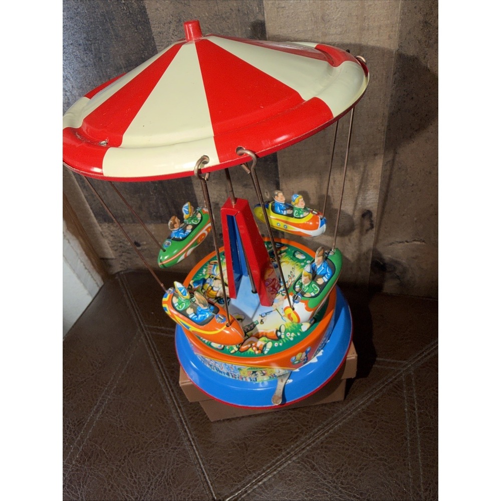 Vintage Spinning Carousel Roundabout Tin Litho Toy West Germany - Works W/ Box - Picture 11 of 17